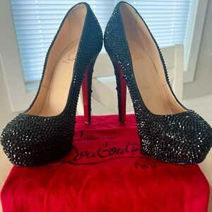 Christian Louboutin Swarovski Crystal Strass Platform Heels Black 140mm Size 37